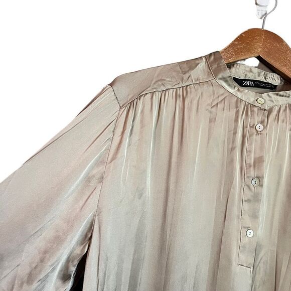 3 for $30! Zara biege satin 1/4 button top - Picture 6 of 9